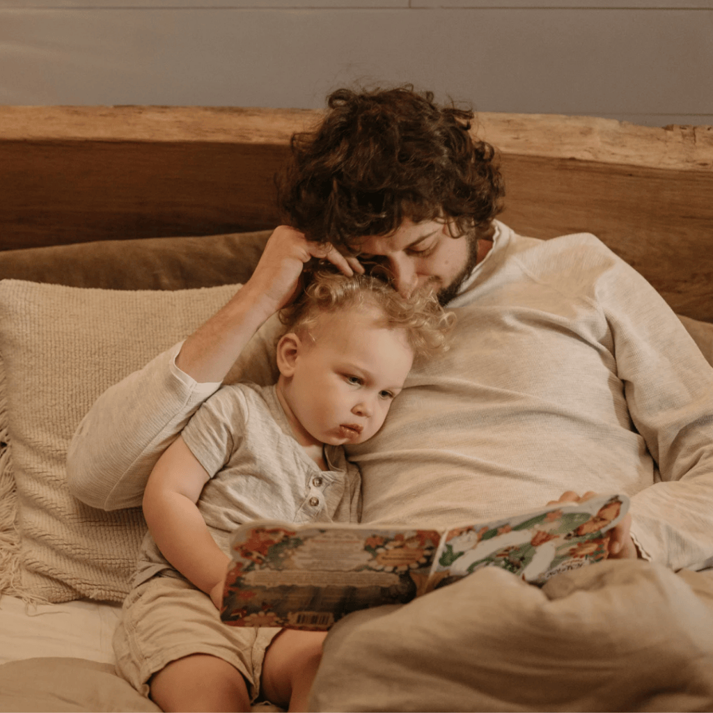 Bedtime routine for father and son