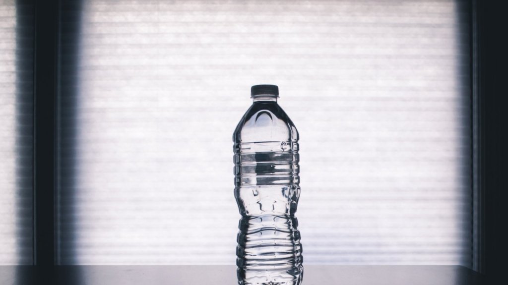 A plastic water bottle